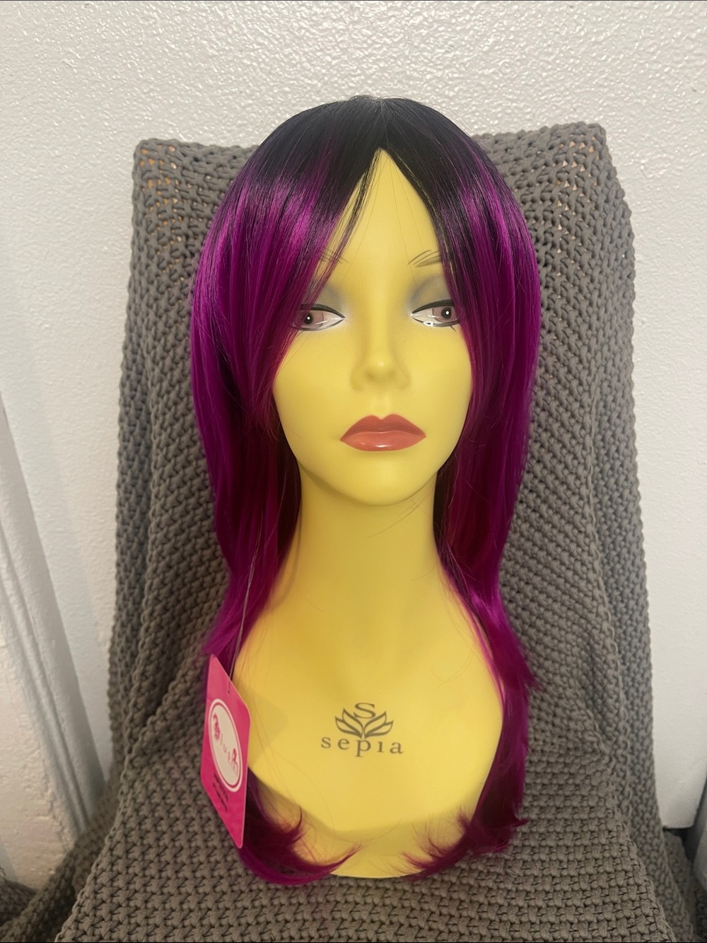 NEW- sepia- Black to Magenta Ombre Synthetic Wig for Women